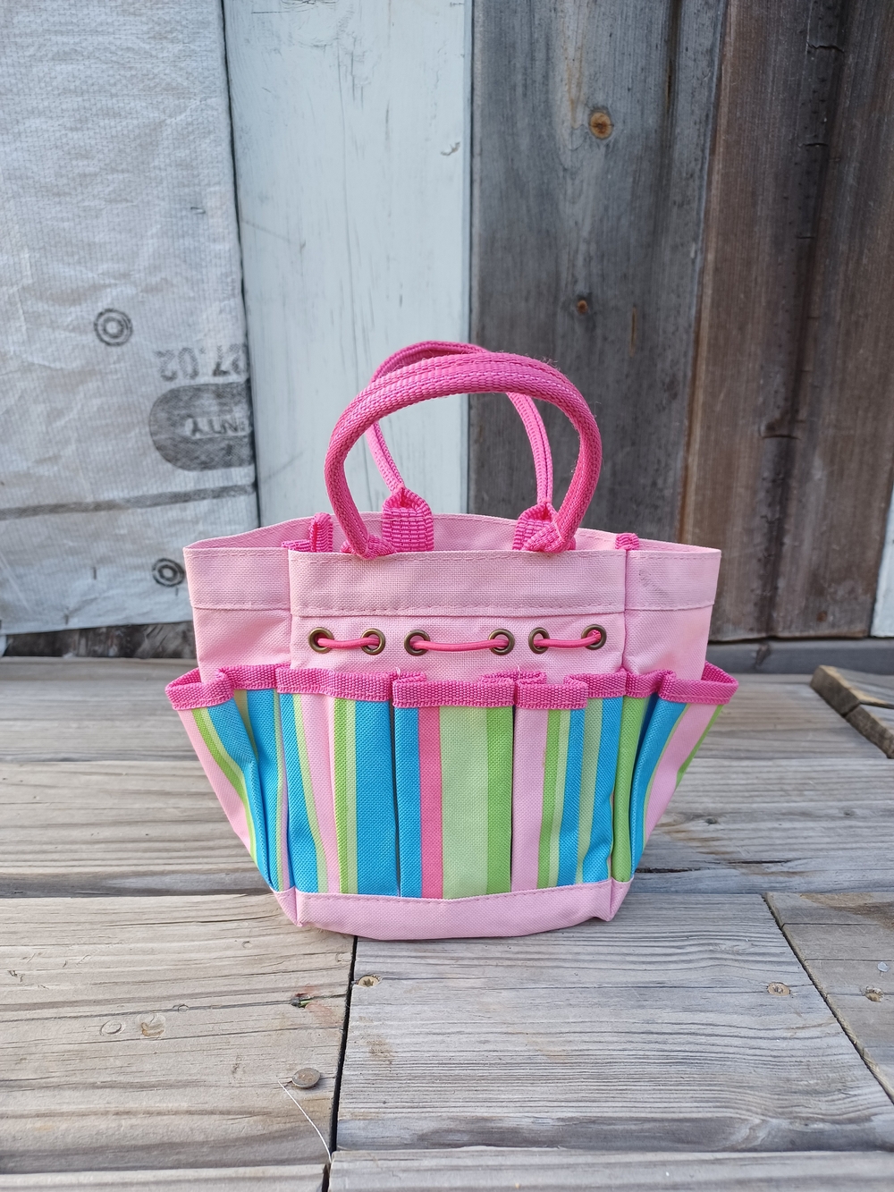 Pink Striped Mutiporpuse Tote Bag For Kids.